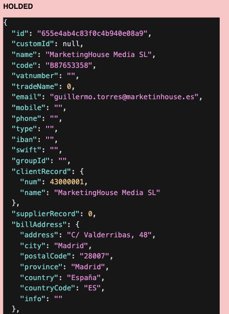 Holded JSON data model
